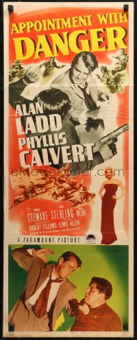 7b1329 APPOINTMENT WITH DANGER insert 1951 Alan Ladd with gun, sexy Phyllis Calvert, film noir!