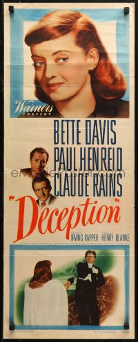 7b1367 DECEPTION insert 1946 great close up of Bette Davis & Paul Henreid, Claude Rains