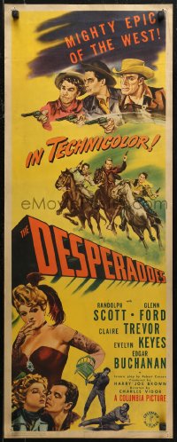 7b1368 DESPERADOES insert 1943 great western art of Randolph Scott, Glenn Ford, Claire Trevor!