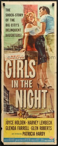 7b1387 GIRLS IN THE NIGHT insert 1953 great art of barely dressed sexy bad girl Joyce Holden!