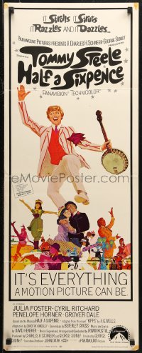 7b1398 HALF A SIXPENCE insert 1968 McGinnis art of Tommy Steele with banjo, from H.G. Wells novel!