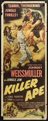 7b1423 KILLER APE insert 1953 art of Johnny Weissmuller fighting giant caveman Max Palmer!