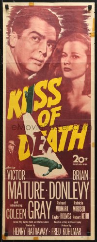 7b1424 KISS OF DEATH insert 1947 Victor Mature, Brian Donlevy, Coleen Gray, film noir classic!