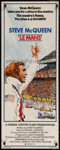 7b1427 LE MANS insert 1971 classic Tom Jung artwork of race car driver Steve McQueen waving at fans!