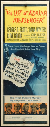 7b1429 LIST OF ADRIAN MESSENGER insert 1963 John Huston directs five heavily disguised great stars!