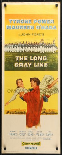 7b1431 LONG GRAY LINE insert 1954 art of Tyrone Power carrying Maureen O'Hara + West Point cadets!