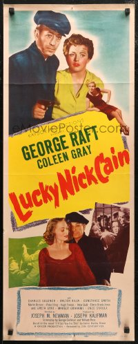 7b1435 LUCKY NICK CAIN insert 1951 great noir art of George Raft with gun & sexy Coleen Gray!