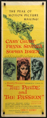 7b1473 PRIDE & THE PASSION insert 1957 art of Cary Grant, Frank Sinatra & sexy Sophia Loren!