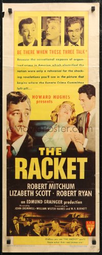 7b1476 RACKET insert 1951 Robert Ryan grabs sexy Lizabeth Scott, Robert Mitchum, Howard Hughes!