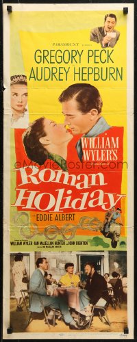7b1488 ROMAN HOLIDAY insert 1953 Audrey Hepburn, Gregory Peck kicks Eddie Albert under table!