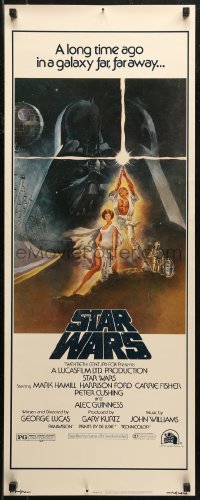 7b1516 STAR WARS insert 1977 George Lucas classic, iconic Tom Jung art of Vader over Luke & Leia!