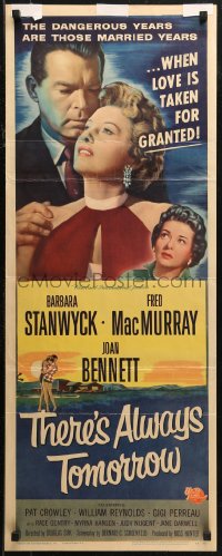 7b1525 THERE'S ALWAYS TOMORROW insert 1956 Fred MacMurray torn between Stanwyck & Joan Bennett!