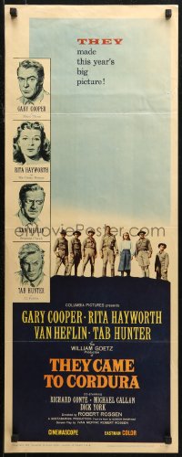 7b1526 THEY CAME TO CORDURA insert 1959 Gary Cooper, Rita Hayworth, Tab Hunter, Van Heflin