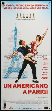 7b0628 AMERICAN IN PARIS Italian locandina R2016 Gene Kelly dancing with Leslie Caron, Eiffel Tower!