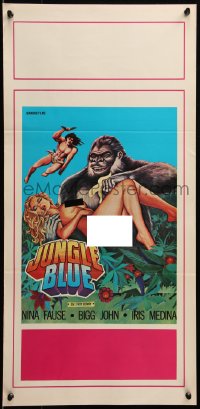 7b0729 JUNGLE BLUE Italian locandina 1978 art of John Holmes in ape suit giving banana to sexy naked woman!