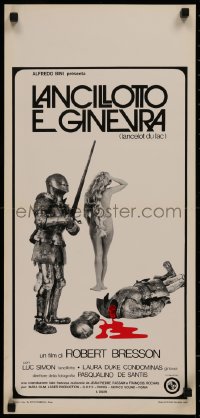 7b0742 LANCELOT OF THE LAKE Italian locandina 1974 Bresson, cool art of knight & nude woman!