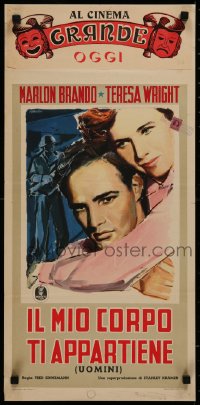 7b0772 MEN Italian locandina 1953 very first Marlon Brando, directed by Fred Zinnemann, Acerbo art!