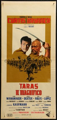 7b0854 TARAS BULBA Italian locandina 1962 Tony Curtis & Yul Brynner clash, art by Nistri!