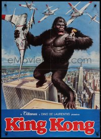 7b0619 KING KONG Italian 19x27 1976 John Berkey art of BIG Ape on the Twin Towers!