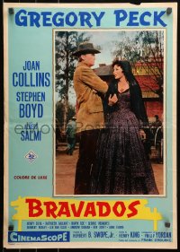 7b1047 BRAVADOS Italian 20x28 pbusta 1958 sul cowboy Gregory Peck & sexiest Joan Collins!