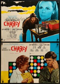 7b0915 CHARLY group of 9 Italian 18x26 pbustas 1969 low IQ Cliff Robertson is turned into genius!