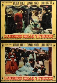 7b0917 ESCAPE FROM FORT BRAVO group of 9 Italian 19x27 pbustas 1954 cowboy William Holden, Sturges!