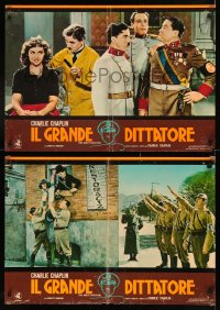 7b0985 GREAT DICTATOR group of 6 Italian 18x26 pbustas R1970s Charlie Chaplin as Hynkel, different!