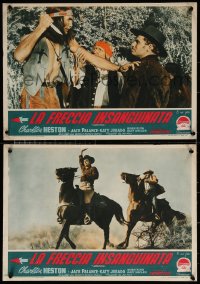 7b1107 ARROWHEAD group of 2 Italian 14x19 pbustas 1954 Heston & Native American Jack Palance!