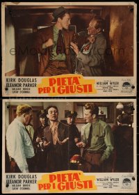 7b1109 DETECTIVE STORY group of 2 Italian 14x19 pbustas 1952 Douglas can't forgive Eleanor Parker!