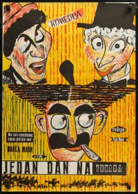 7b0387 DAY AT THE RACES Yugoslavian 19x27 1950s cool different art of Groucho, Chico & Harpo Marx!