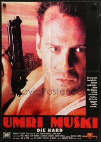 7b0392 DIE HARD Yugoslavian 19x27 1988 best close up of Bruce Willis as John McClane holding gun!