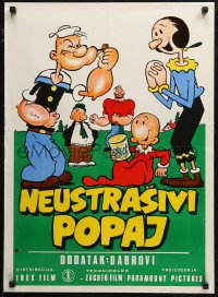 7b0432 NEUSTRASIVI POPAJ Yugoslavian 20x27 1960s art of Popeye, Olive Oyl, Bluto, Wimpy, more!