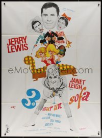 7c0805 3 ON A COUCH French 1p 1966 different art of wacky Jerry Lewis & sexy Janet Leigh by Siry!
