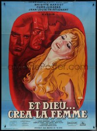 7c0830 AND GOD CREATED WOMAN French 1p R1964 art of sexy naked Brigitte Bardot by Rene Peron!