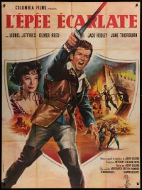 7c0942 CRIMSON BLADE French 1p 1963 different Jean Mascii art of Oliver Reed with sword, Hammer!