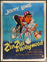 7c1006 ERRAND BOY French 1p 1963 different Boris Grinsson art of wacky Jerry Lewis on bicycle!
