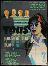 7c1008 EVERYBODY WANTS TO KILL ME French 1p 1957 Clement Hurel art of Aimee against gray background!