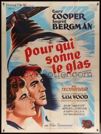 7c1026 FOR WHOM THE BELL TOLLS French 1p R1960s Grinsson art of Gary Cooper & Bergman, Hemingway!