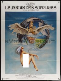 7c1044 GARDEN OF TORTURE French 1p 1976 Siudmak art of nude woman suspended from floating island!
