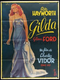 7c1049 GILDA French 1p R1972 art of sexy Rita Hayworth full-length in sheath dress by Boris Grinsson!