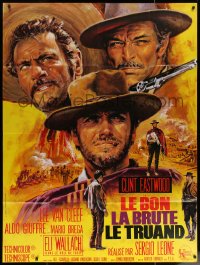7c1064 GOOD, THE BAD & THE UGLY French 1p R1970s Clint Eastwood, Van Cleef, Leone, Jean Mascii art!