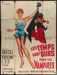 7c1081 HARD TIMES FOR VAMPIRES French 1p 1962 wacky art of sexy woman holding tiny vampire, rare!