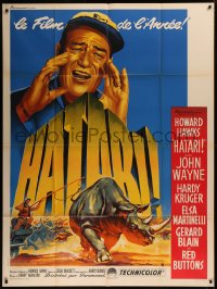 7c1085 HATARI French 1p 1962 Howard Hawks, best art of John Wayne in Africa by Roger Soubie!