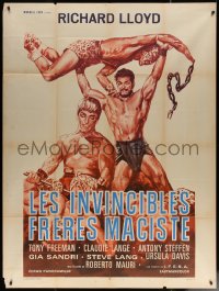 7c1126 INVINCIBLE BROTHERS MACISTE French 1p 1971 great art of Maciste fighting wacky cat men!