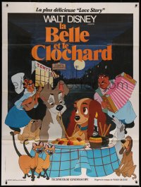 7c1162 LADY & THE TRAMP French 1p R1970s Disney classic dog cartoon, classic spaghetti scene!