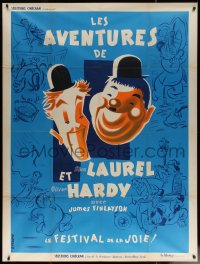 7c1186 LES AVENTURES DE LAUREL ET HARDY French 1p R1950s different art of Stan & Oliver Hardy!