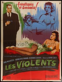 7c1189 LES VIOLENTS French 1p 1957 great different Xarrie art of guy with gun by sexy girls!