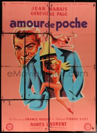 7c1269 NUDE IN HIS POCKET style B French 1p 1957 art of Jean Marais & sexy Genevieve Page by Hurel!