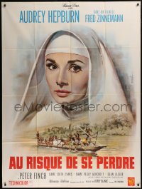 7c1271 NUN'S STORY French 1p R1960s different art of missionary Audrey Hepburn by Jean Mascii!