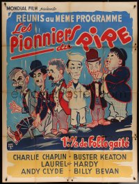7c1301 PIONEERS OF LAUGHTER French 1p 1961 art of Chaplin, Keaton, AND Laurel & Hardy together!